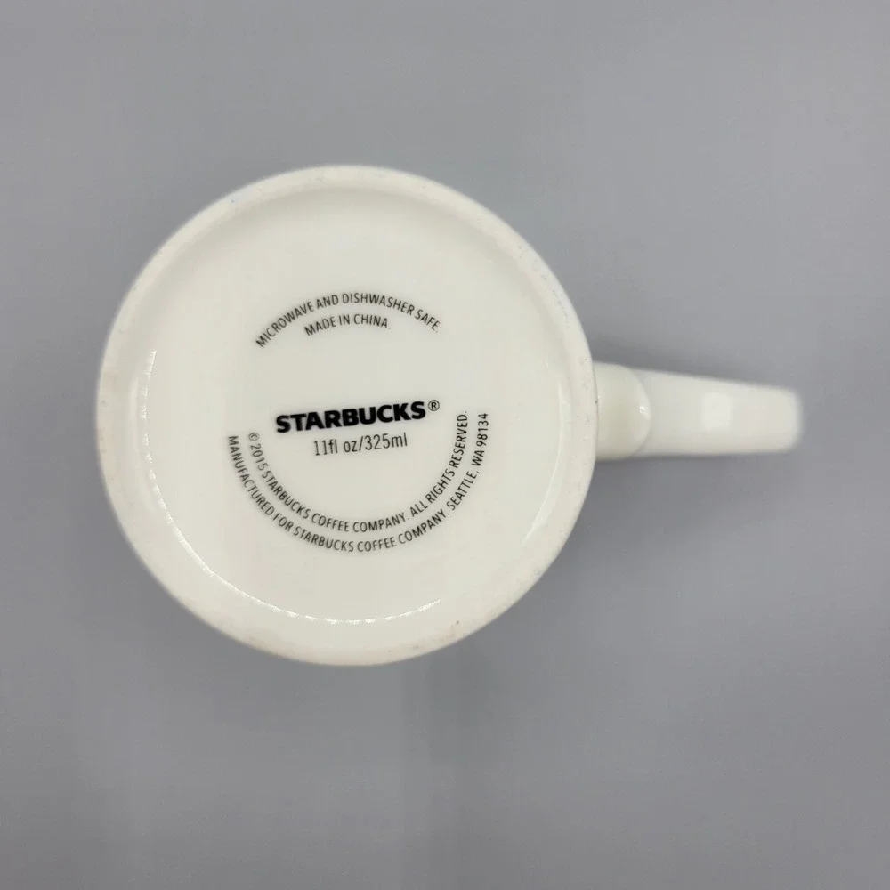 Starbucks Tall Coffee Tea Mug Cup 11oz Victorian Diamond Scroll White and Orange